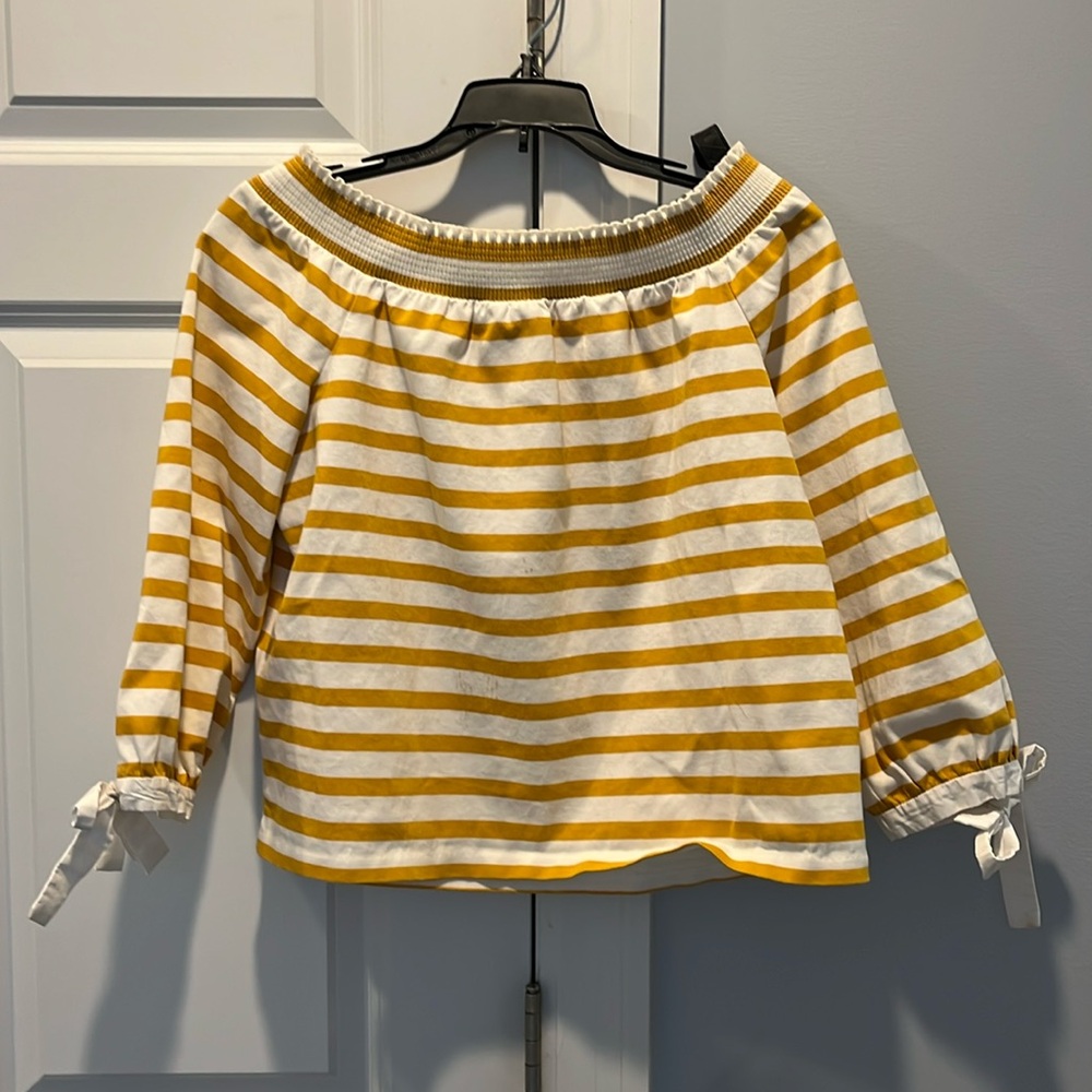 J. Crew yellow and white off the shoulder shirt. Size small